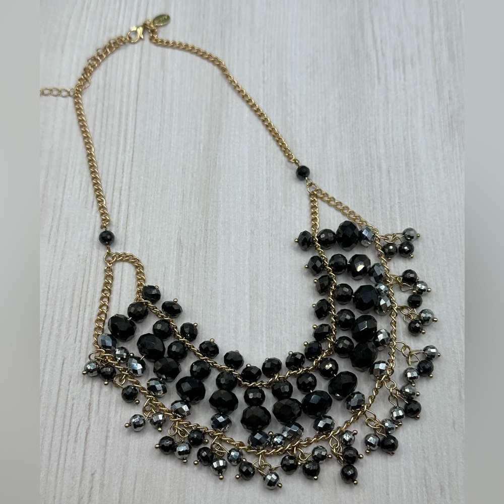 NWOT Chicos Gold/Black/Grey Bead Statement Necklace